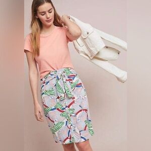 Anthropologie #43 of 52 Conversations Size 10 Tie Front Skirt Umbrellas Printed